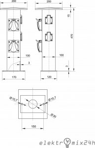 Pawbol Rozdzielnica słupkowa B.18.DS04C 32A/5P, 16A.5P, 2x250V, IP44 czarna 5