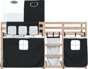 vidaXL Łóżko piętrowe z zasłonkami, biało-czarne, 90x190 cm, sosnowe 5