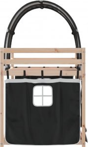 vidaXL Łóżko piętrowe z zasłonkami, biało-czarne, 90x190 cm, sosnowe 6