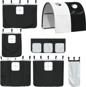 vidaXL Łóżko piętrowe z zasłonkami, biało-czarne, 90x190 cm, sosnowe 9