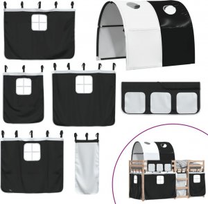 vidaXL Łóżko piętrowe z zasłonkami, biało-czarne, 90x190 cm, sosnowe 10