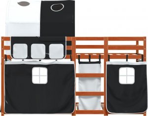 vidaXL Łóżko piętrowe z zasłonkami, biało-czarne, 75x190 cm, sosnowe 5