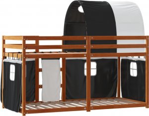 vidaXL Łóżko piętrowe z zasłonkami, biało-czarne, 75x190 cm, sosnowe 7
