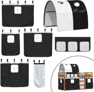 vidaXL Łóżko piętrowe z zasłonkami, biało-czarne, 75x190 cm, sosnowe 10