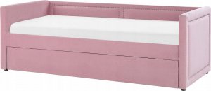 Beliani Łóżko wysuwane tapicerowane 90 x 200 cm różowe MIMIZAN 5
