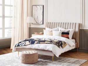 Beliani Łóżko welurowe 140 x 200 cm beżowe MARVILLE 10