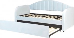 Beliani Łóżko wysuwane welurowe 90 x 200 cm niebieskie EYBURIE 17