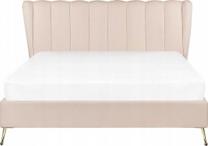 Beliani Łóżko welurowe 160 x 200 cm z portem USB beżowe MIRIBEL 2