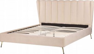 Beliani Łóżko welurowe 160 x 200 cm z portem USB beżowe MIRIBEL 3