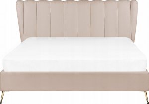 Beliani Łóżko welurowe 160 x 200 cm z portem USB beżowoszare MIRIBEL 12