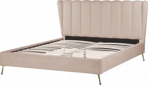 Beliani Łóżko welurowe 160 x 200 cm z portem USB beżowoszare MIRIBEL 3