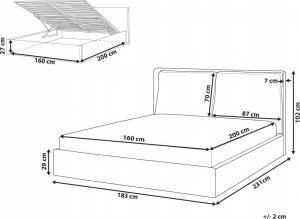 Beliani Łóżko z pojemnikiem welurowe 160 x 200 cm złamana biel BAJONNA 9