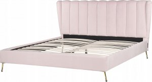Beliani Łóżko welurowe 180 x 200 cm z portem USB różowe MIRIBEL 3