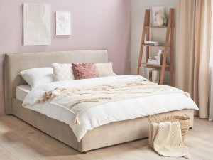 Beliani Łóżko z pojemnikiem welurowe 180 x 200 cm beżowoszare LAVAUR 11