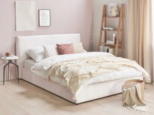 Beliani Łóżko z pojemnikiem welurowe 160 x 200 cm złamana biel LAVAUR 3