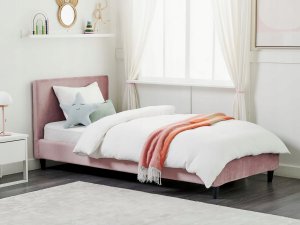 Beliani Łóżko welurowe 90 x 200 cm różowe FITOU 3