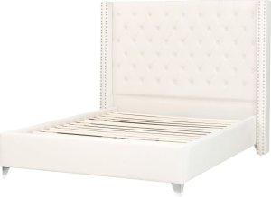 Beliani Łóżko welurowe 140 x 200 cm złamana biel LUBBON 2