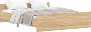 vidaXL vidaXL Rama łóżka z wezgłowiem i zanóżkiem, dąb sonoma, 150x200 cm 2