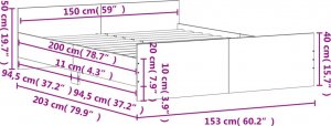 vidaXL vidaXL Rama łóżka z wezgłowiem i zanóżkiem, szary dąb, 150x200 cm 9