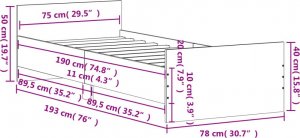 vidaXL vidaXL Rama łóżka, szary dąb sonoma 75x190 cm, materiał drewnopochodny 9