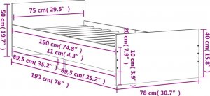 vidaXL vidaXL Rama łóżka, opalany dąb, 75x190 cm, materiał drewnopochodny 9