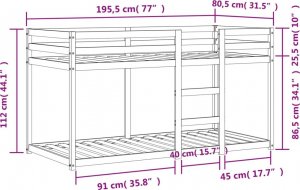 vidaXL Łóżko piętrowe, woskowy brąz, 75x190 cm, lite drewno sosnowe 9