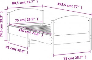 vidaXL vidaXL Rama łóżka z wezgłowiem, biała, 75x190 cm, lite drewno sosnowe 9