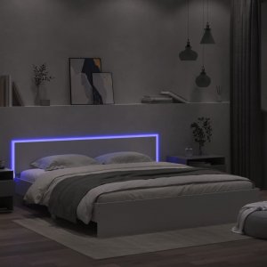 vidaXL vidaXL Rama łóżka z wezgłowiem i LED, biała, 200x200 cm 1