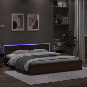 vidaXL vidaXL Rama łóżka z wezgłowiem i LED, brązowy dąb, 200x200 cm 1