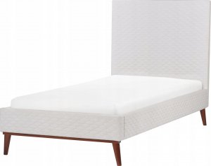 Beliani Łóżko welurowe 90 x 200 cm złamana biel BAYONNE 4