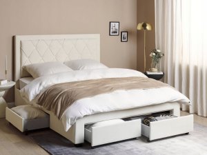 Beliani Łóżko z szufladami welurowe 160 x 200 cm kremowe LIEVIN 2