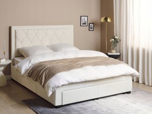 Beliani Łóżko z szufladami welurowe 160 x 200 cm kremowe LIEVIN 4