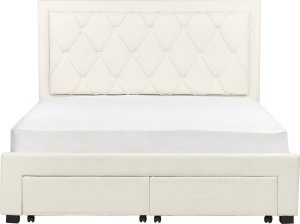 Beliani Łóżko z szufladami welurowe 160 x 200 cm kremowe LIEVIN 7