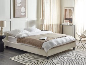 Beliani Łóżko kremowe tapicerowane ze stelażem 160 x 200 cm ROANNE 2