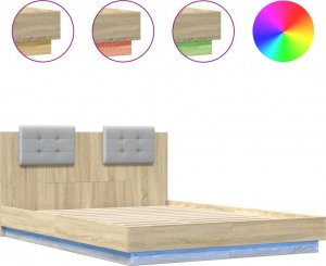 vidaXL vidaXL Rama łóżka z wezgłowiem i LED, dąb sonoma, 140x200 cm 2