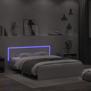 vidaXL vidaXL Rama łóżka z wezgłowiem i LED, biała, 150x200 cm 3