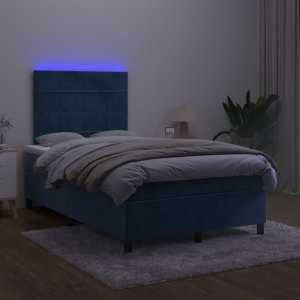 vidaXL vidaXL Łóżko kontynentalne z materacem i LED, granatowe, 120x190 cm 3