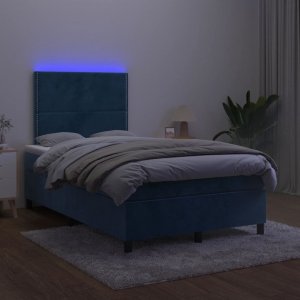 vidaXL vidaXL Łóżko kontynentalne z materacem i LED, granatowe, 120x190 cm 4