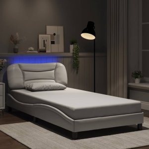 vidaXL vidaXL Rama łóżka z LED, biała, 100x200 cm, sztuczna skóra 4
