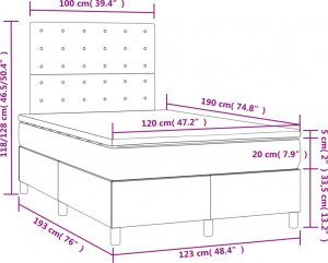 vidaXL Łóżko kontynentalne z materacem i LED, czarne, 120x190 cm 10