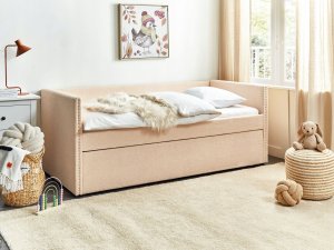 Beliani Łóżko wysuwane boucle 90 x 200 cm brzoskwiniowe TROYES 4