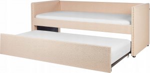 Beliani Łóżko wysuwane boucle 90 x 200 cm brzoskwiniowe TROYES 7