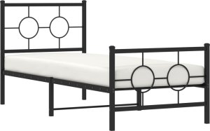 vidaXL Metalowa rama łóżka z wezgłowiem i zanóżkiem, czarna, 75x190 cm 4