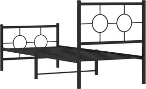 vidaXL Metalowa rama łóżka z wezgłowiem i zanóżkiem, czarna, 75x190 cm 7