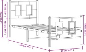 vidaXL Metalowa rama łóżka z wezgłowiem i zanóżkiem, czarna, 75x190 cm 10