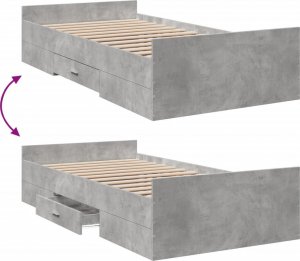 vidaXL vidaXL Rama łóżka z szufladami, szarość betonu, 75x190 cm 7