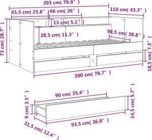 vidaXL vidaXL Łóżko dzienne z szufladami, opalany dąb, 100x200 cm 10