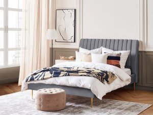 Beliani Łóżko welurowe 140 x 200 cm szare MARVILLE 10