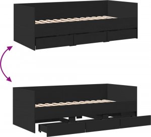 vidaXL vidaXL Rama łóżka dziennego z szufladami, czarna, 75x190 cm 8