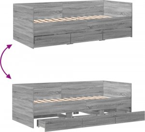 vidaXL vidaXL Łóżko dzienne z szufladami, szary dąb sonoma, 100x200 cm 8